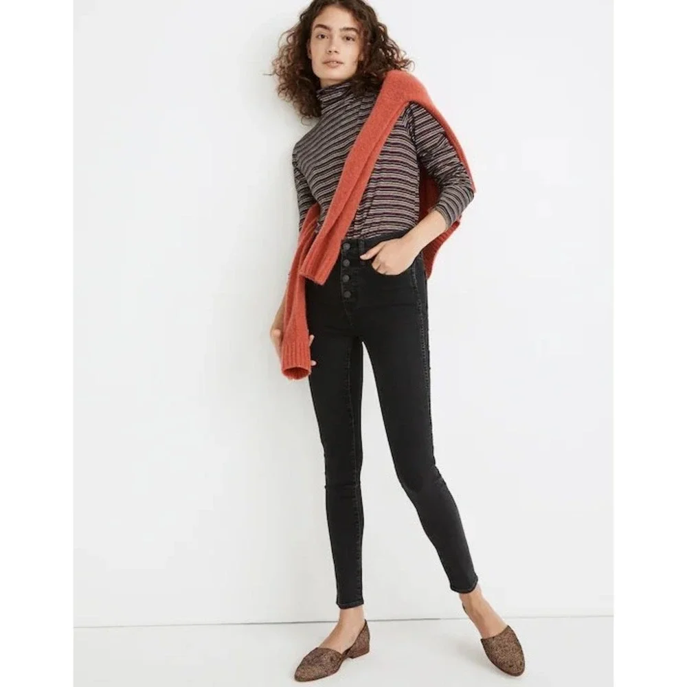 Madewell 10 Inch Black High Rise Skinny Jeans Button Fly Size 30‎